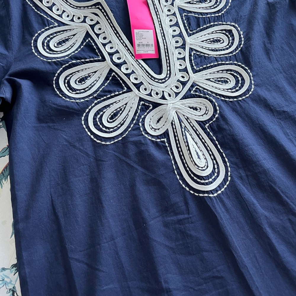 👙🏖️☀️Lilly Pulitzer NWT Size Small Navy Blue embroidered Piet Coverup Dress - Picture 7 of 9